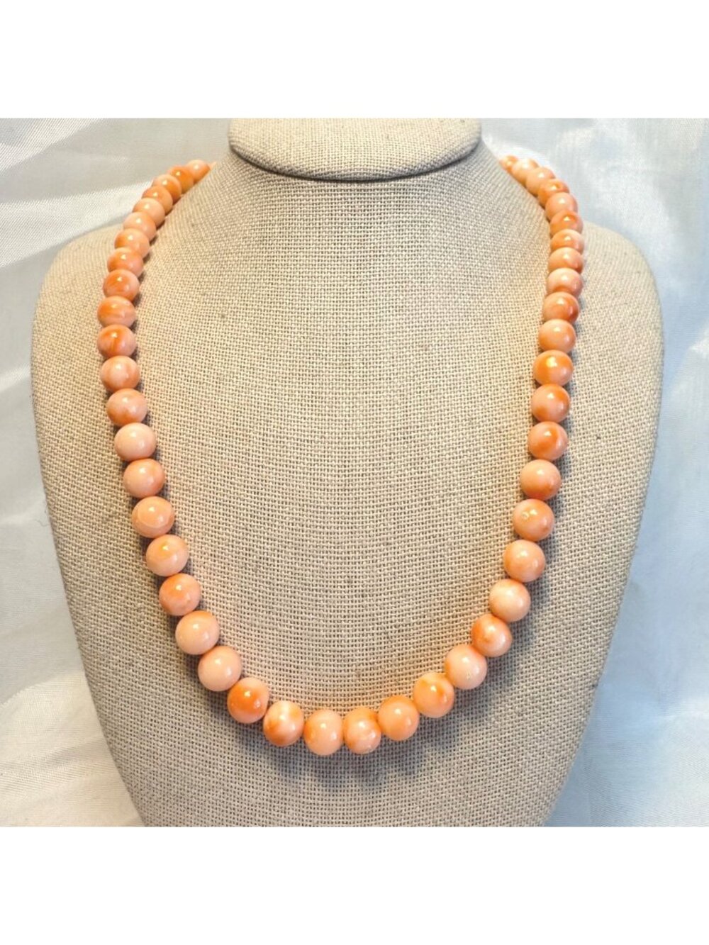 Angel Skin Coral Peachy Pink Coral Beaded Necklace 7-8MM 10K Lobster Clasp 15"